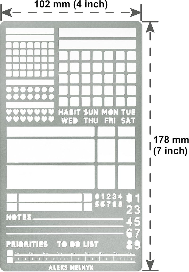 Aleks Melnyk No.423 Metal Stencil for Bullet Journaling, Bookmark, Planning, Banners, Lines, Lists, Planner Stamps, Habit Tracker, Dot Journal Stencil for Diary, Template, Scrapbook - Image 4